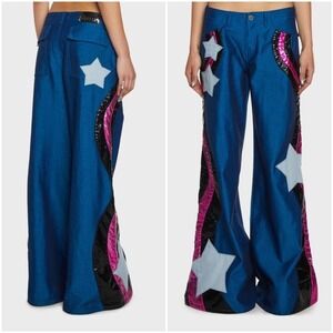 dELiA*s by Dolls Kill Blue Superstar Behavior Wide Leg Jeans Festival Pants